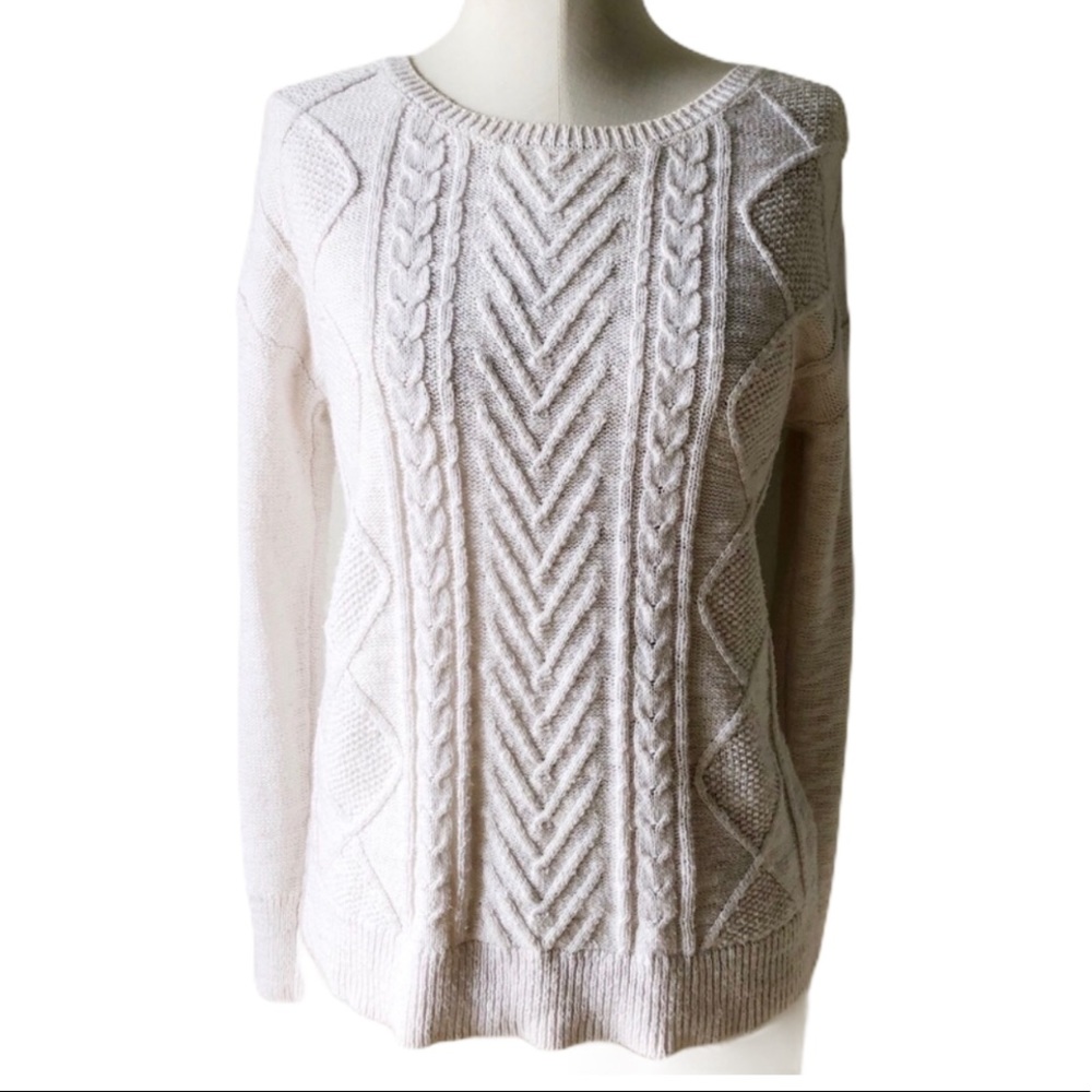 Cable Knit Cozy Crewneck Sweater Ribbed Pullover S